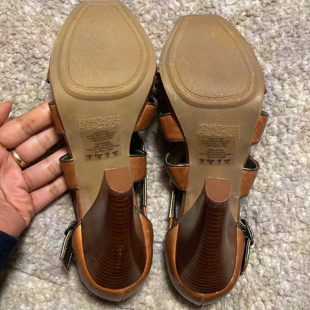 Kenneth Cole Reaction Leather Sandal Heels 4" SZ10 - Picture 7 of 7